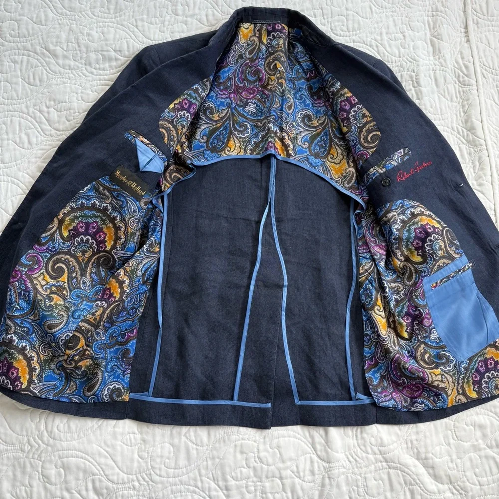 Robert Graham 100% Linen Navy Paisley Lining Detailed Blazer Men's‎ 40 EUC